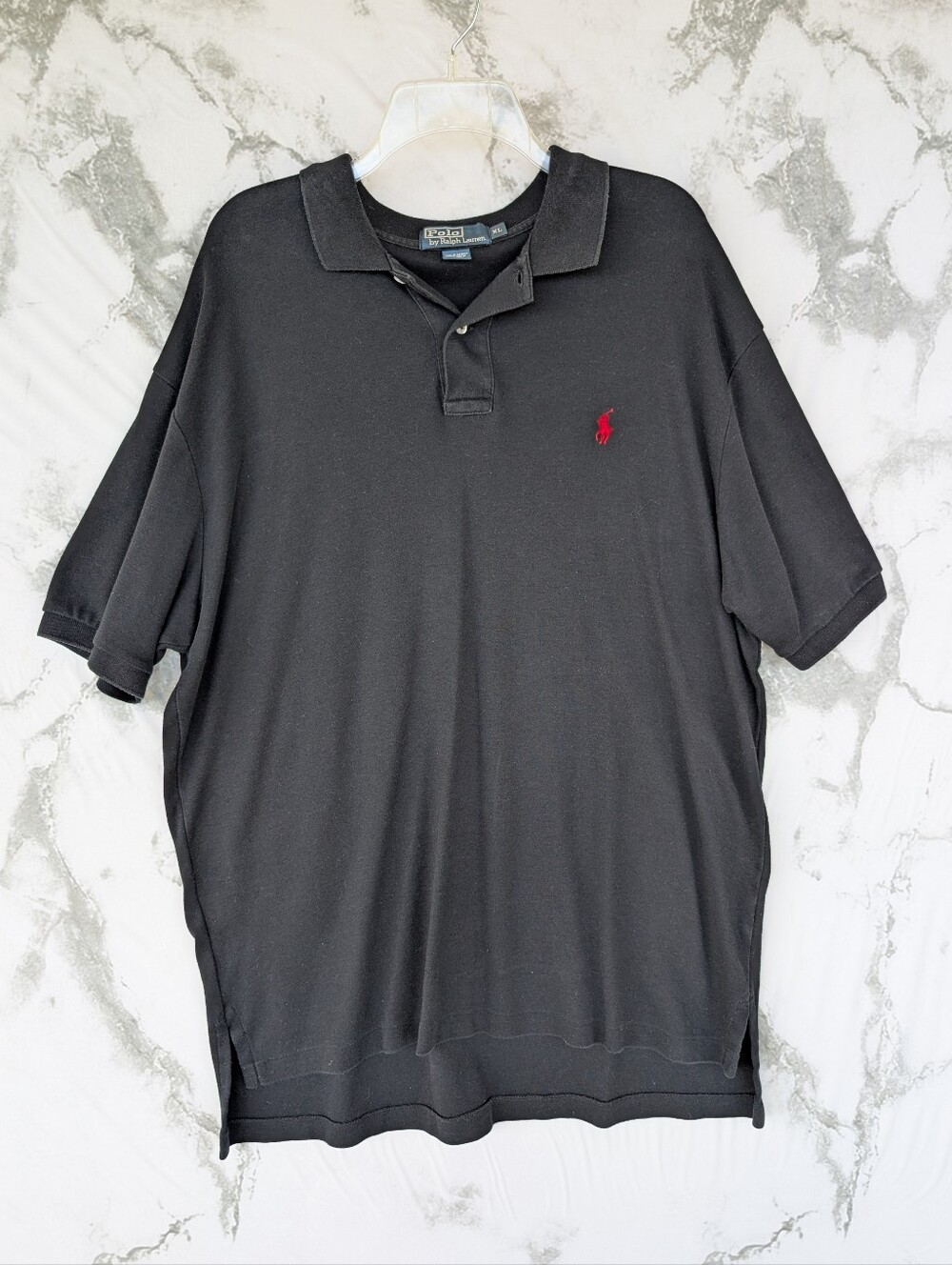Vintage Polo Ralph Lauren Black Red Short Sleeve Polo Shirt Top Mens Size XL